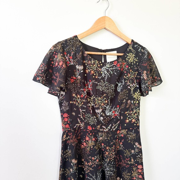 Modcloth Beaded Embellished Sequin Black Floral Midi Dress Size Medium A Line - Picture 5 of 10
